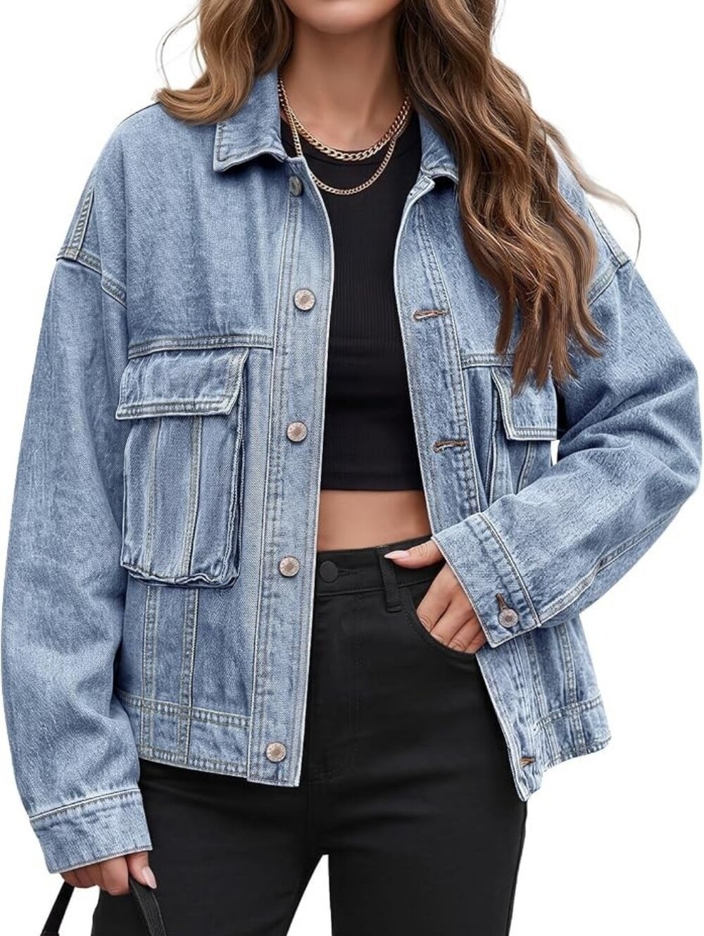 Trendy Queen Women's Oversized Jean Jacket Button Down Denim Coat